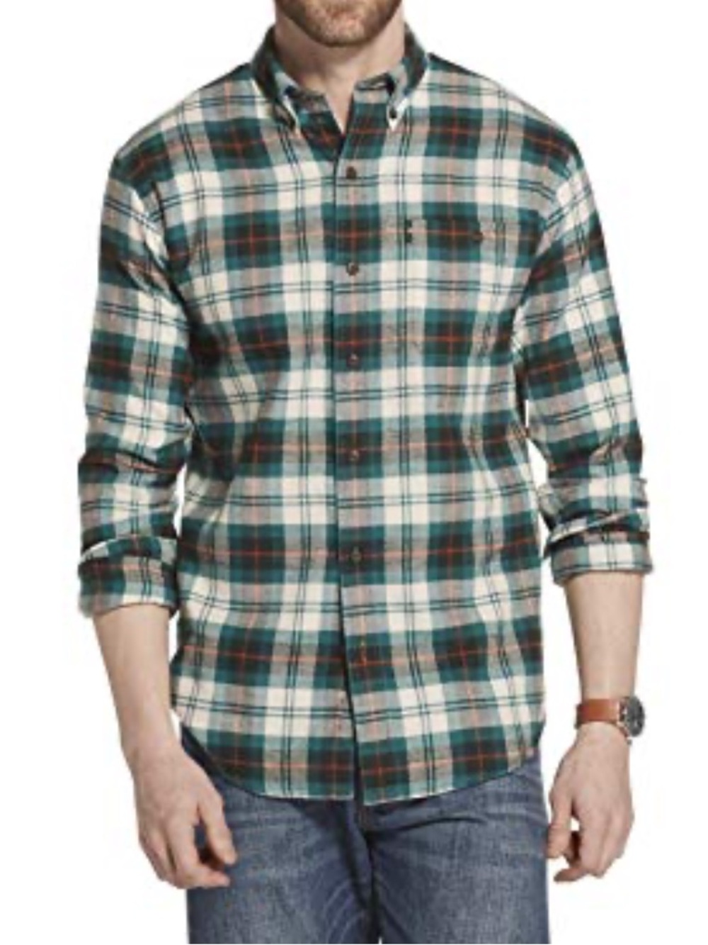 G.H. Bass & Co. Green, White & Tan Plaid Button-Down Flannel Shirt. Size 2X. NWT